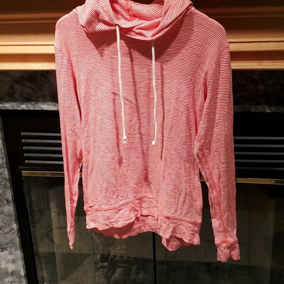 J. Crew Tops - J Crew orange striped cotton hoodie tee